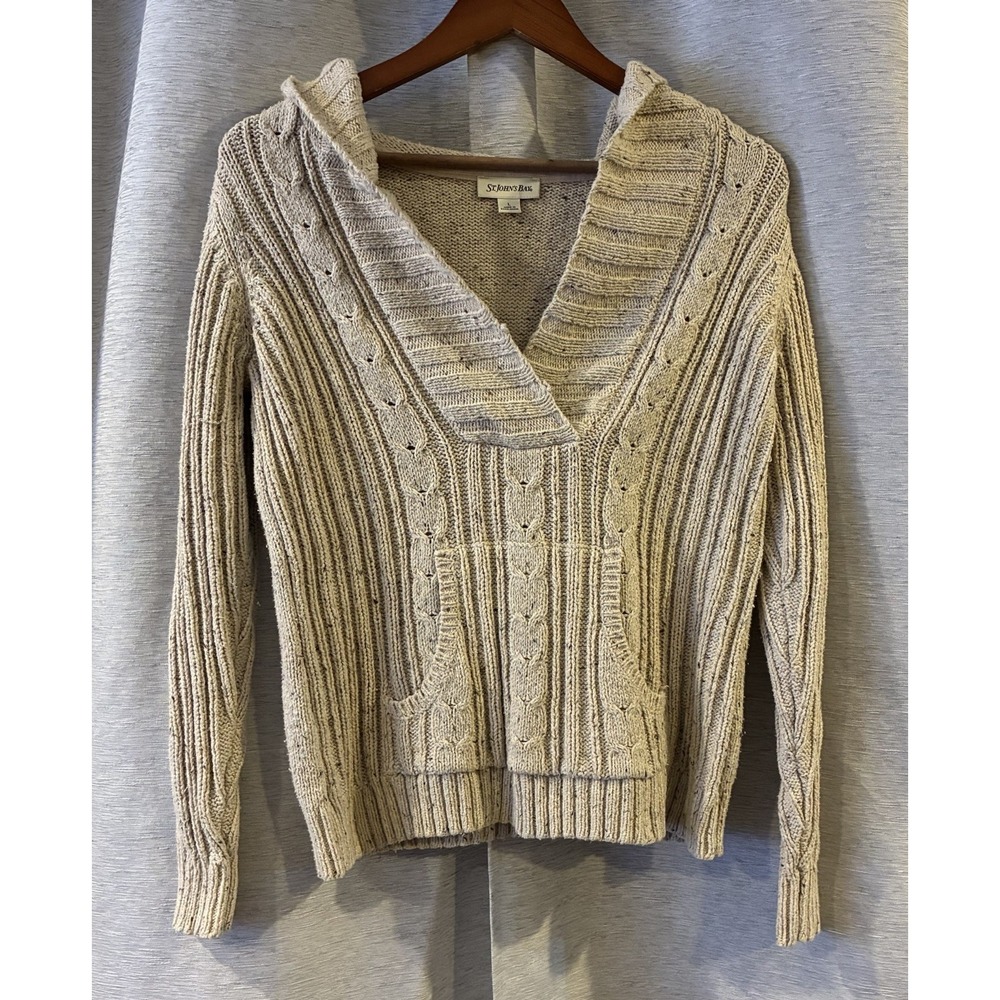 St John's Bay Beige knit Sweater With Hood Women's Size Large